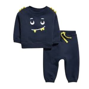 Old Navy Blue Monster Printed Crew-Neck Sweatshirt and Sweatpants Set 2PC 3-6M